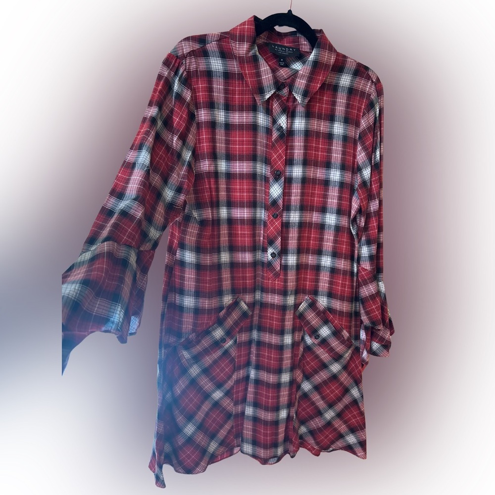 Laundry By Shelli Segal, Size M, Red and Black Plaid Tunic